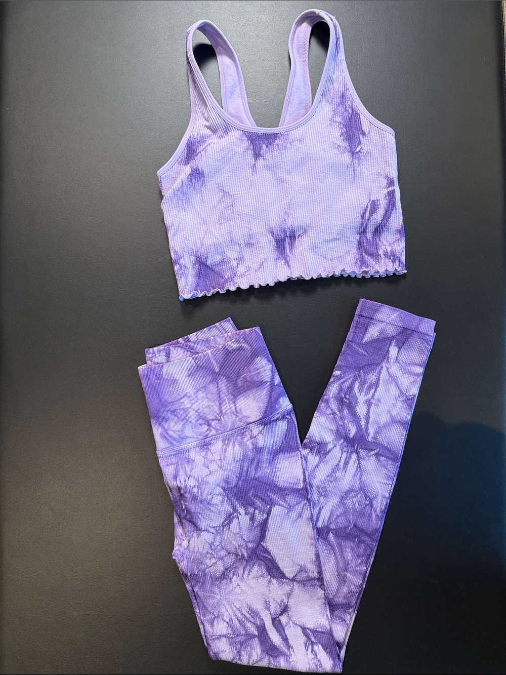 Spiritual Gangster Purple Tie-Dye Ribbed Sports Bra & Legging Set